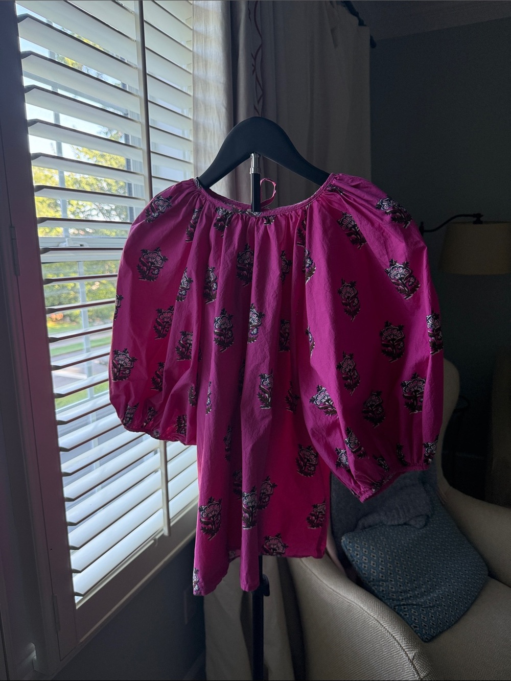 RHODE Fuchsia Puff-Sleeve Printed Blouse